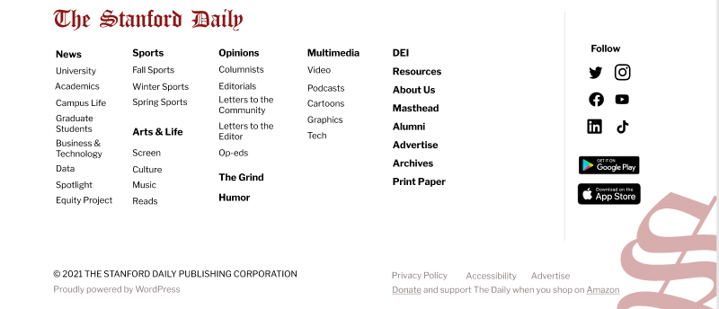 screenshot of Stanford Daily footer